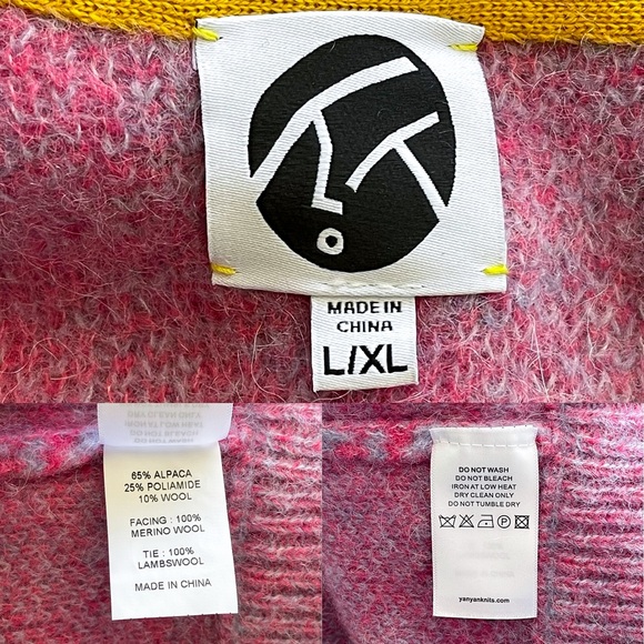 YanYan Fuzzy Laza Cardigan Alpaca Jacquard Oversized Sky Pink Large XL EUC - Picture 6 of 9
